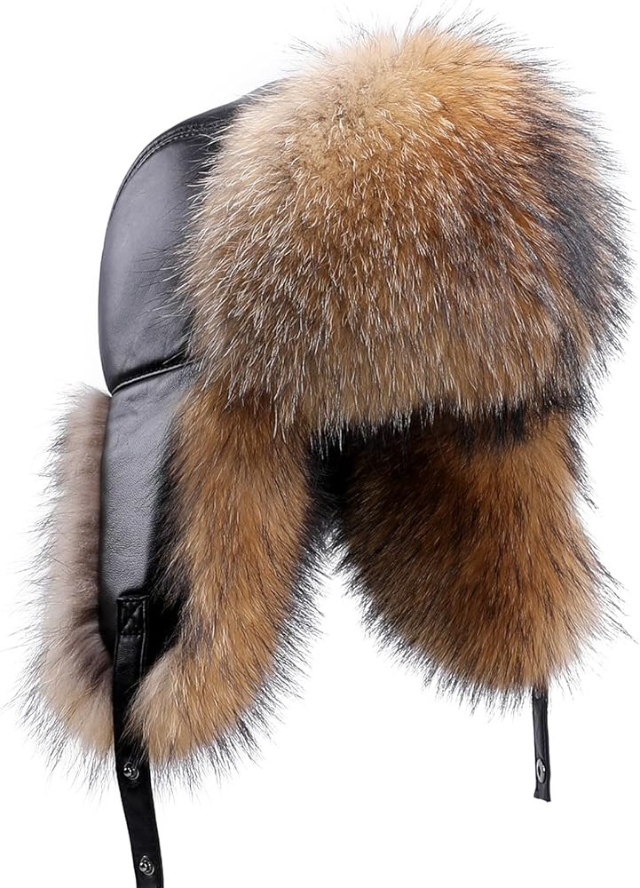 Men's Genuine Fox/Raccoon Fur Trapper Hat with Sheepskin Leather Earflaps - Winter Russian Ushank... | Amazon (US)