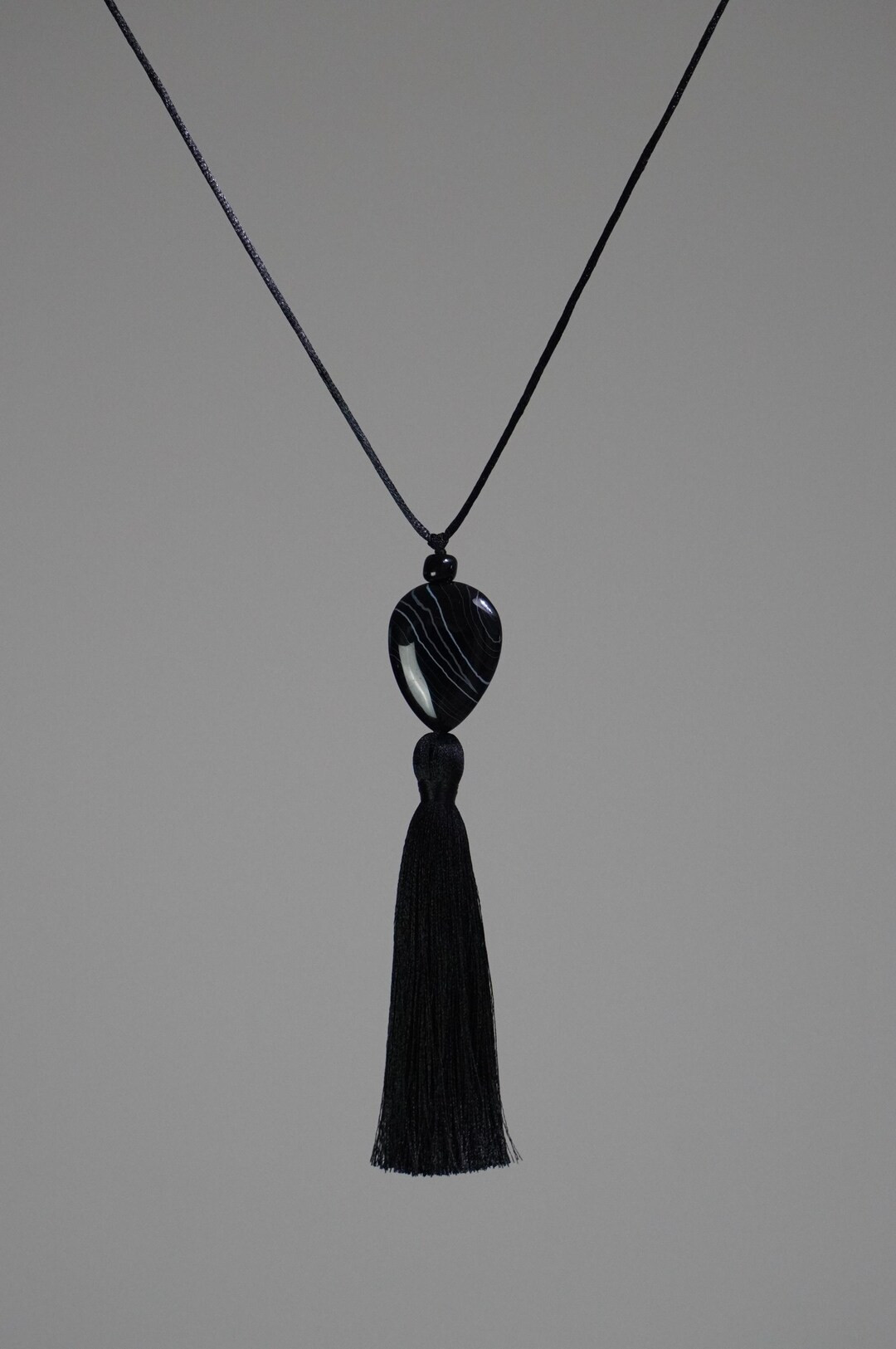 Tassel Necklace with black gemstone | TRINITY AGATE TASSEL | Etsy (US)