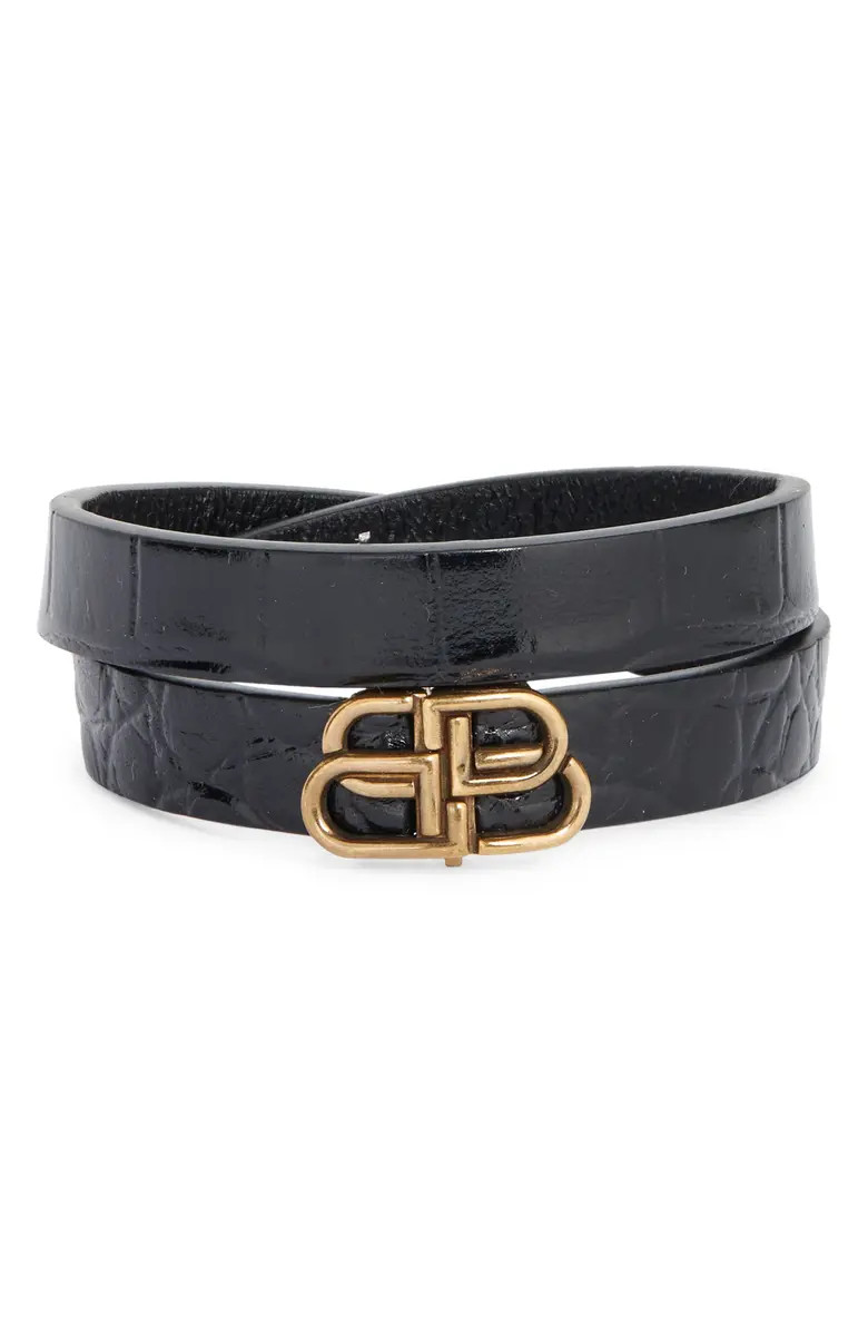 Balenciaga Women's Double-B Logo Leather Wrap Bracelet | Nordstrom | Nordstrom