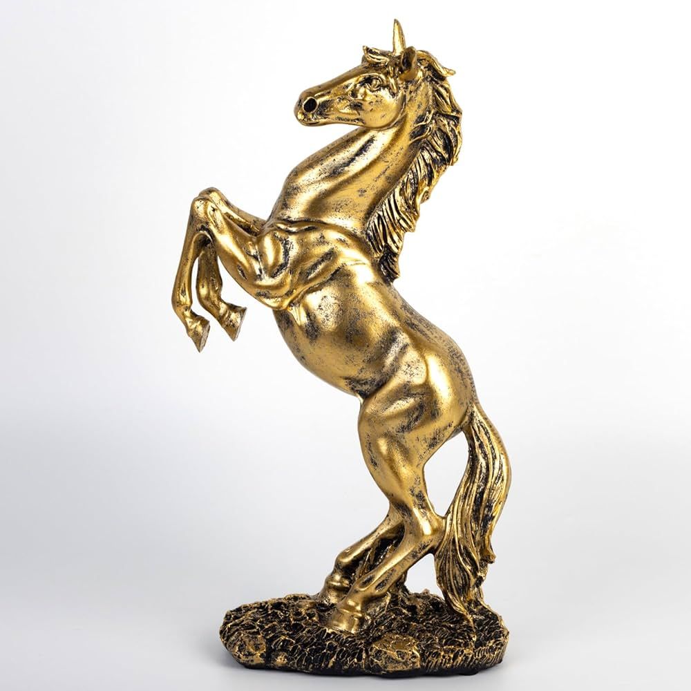 Golden Resin Standing Horse Statue - Elegant Home Decor Sculpture for Horse Lovers-Art Figurine D... | Amazon (US)