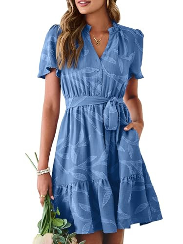 Simplee Womens Summer Dresses 2026 Casual Short Sleeve Empire Waist A Line Mini Dress V Neck Boho... | Amazon (US)