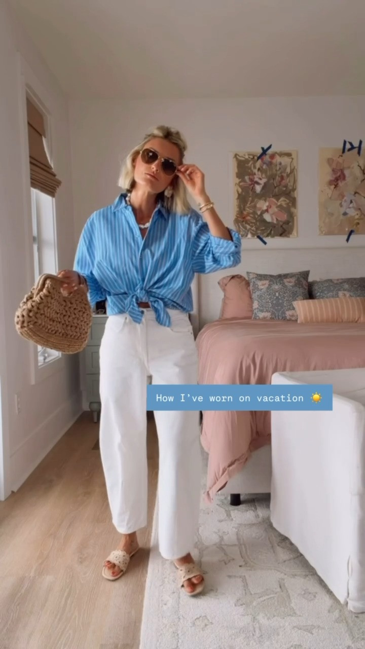 This is another cute way to style these white barrel jeans on vacation! This striped button down is actually a Walmart find! Wearing XS/4!

Loverly Grey, Walmart, Target, barrel jeans, white jeans, sandals, vacation outfits

#LTKSeasonal