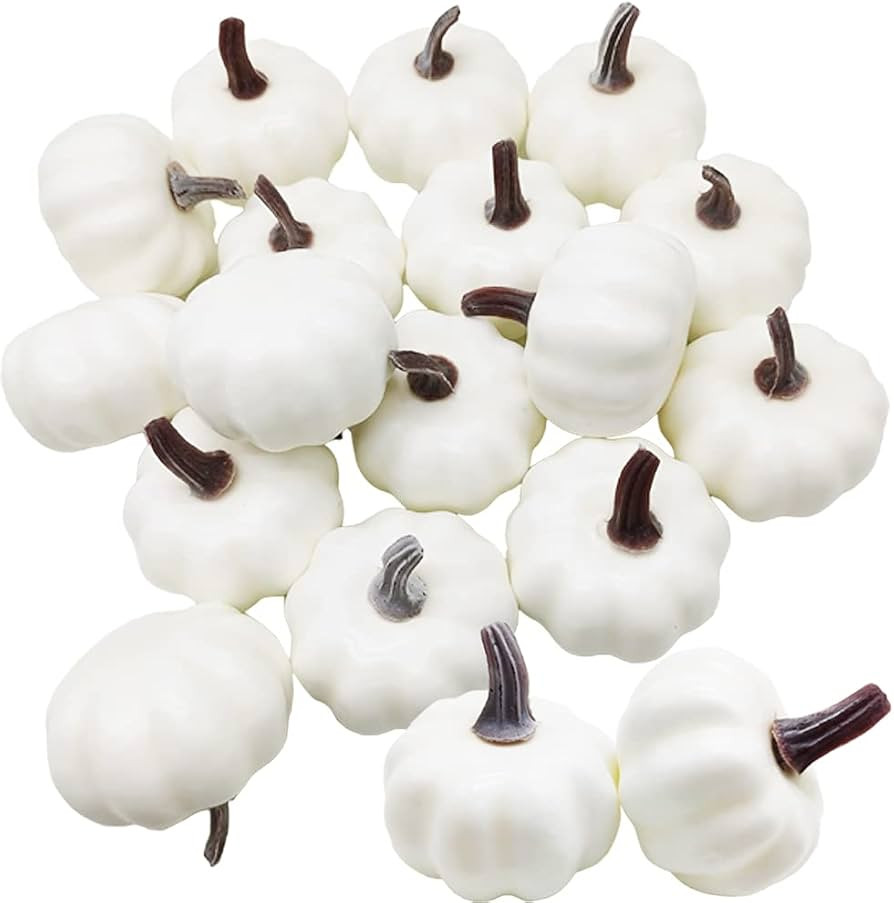 18PCS Artificial Pumpkins,2.17in Fake Mini Pumpkins,Fall Harvest Faux White Pumpkins for DIY Craft & | Amazon (US)