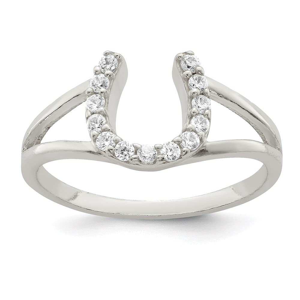 925 Sterling Silver Polished Cubic Zirconia Horseshoe Ring | Amazon (US)