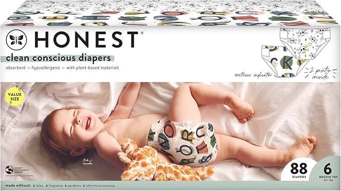 The Honest Company Clean Conscious Diapers, All the Letters + Skulls, Size 6, 88 Count Super Club... | Amazon (US)