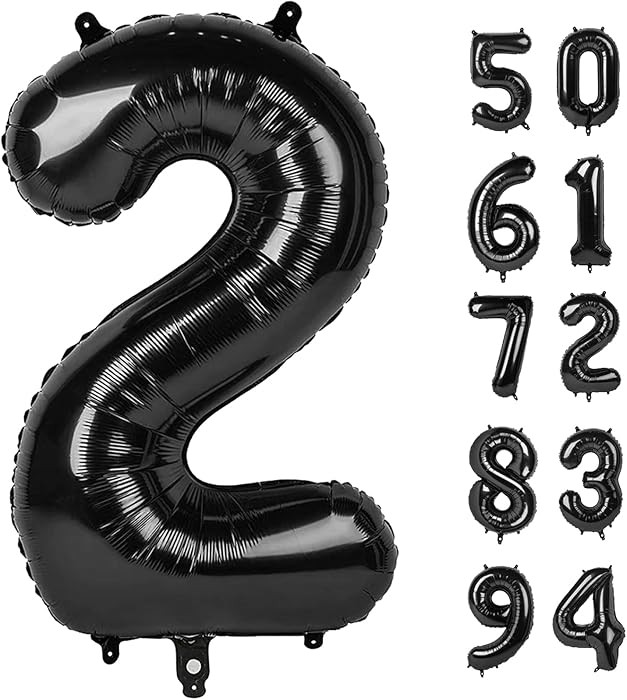 Number 2 Balloon, Black, 40 Inch, Unisex, Birthday Decorations, All Ages, Reusable, Self Sealing,... | Amazon (US)