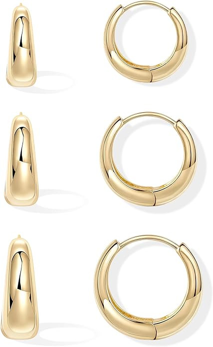 Inerney 14K Gold Plated Huggie Hoop Earrings for Women, Small Sterling Silver Earring Set Hypoall... | Amazon (US)