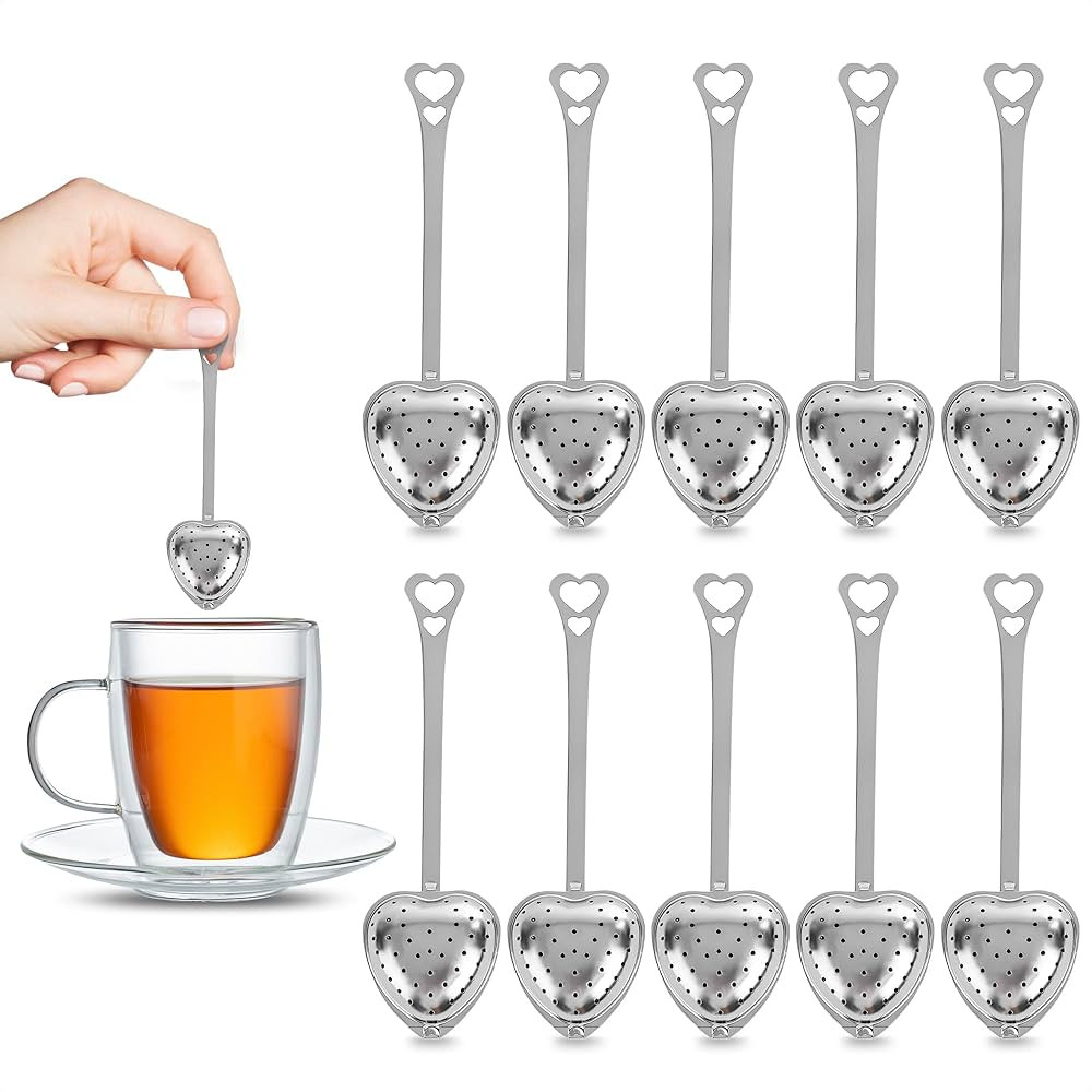 10Pcs Tea Strainers for Loose Tea Spoons - Heart Shaped Tea Filter Stainless Steel Tea Diffuser F... | Amazon (US)