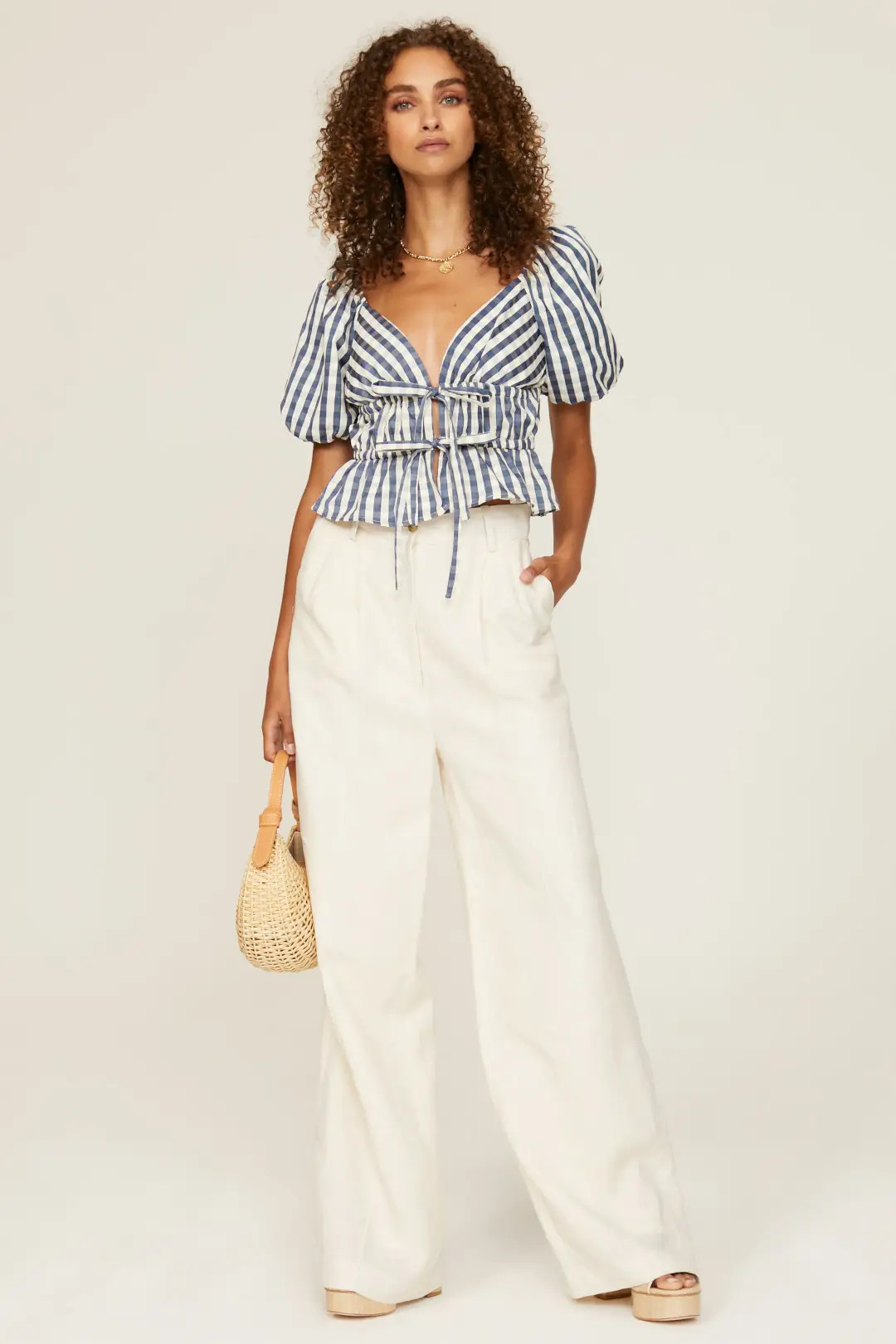 Navy Gingham Tie Top | Rent the Runway