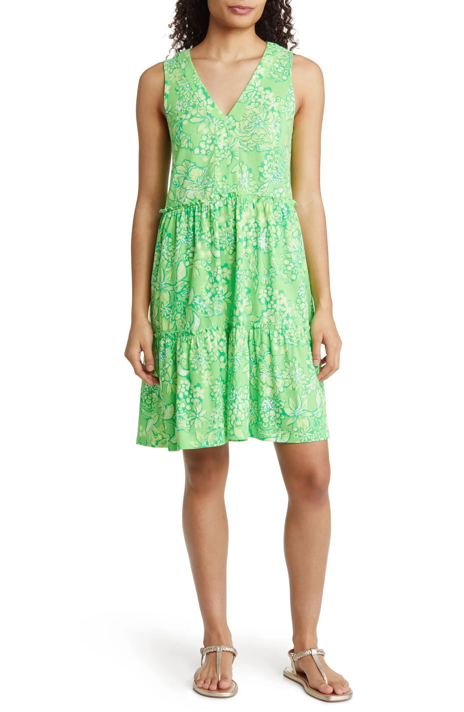 Lorina Floral V-Neck A-Line Cotton Dress | Nordstrom
