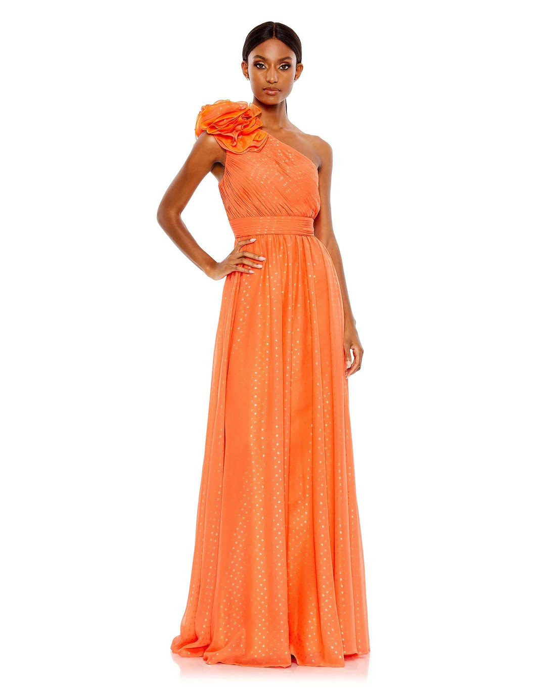 Polka Dot Ruffled One Shoulder Gown | Mac Duggal