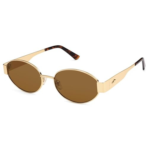 SOJOS Retro Oval Sunglasses for Women Trendy Classic Shades UV400 Protection SJ1217 Gold/Brown | Amazon (US)