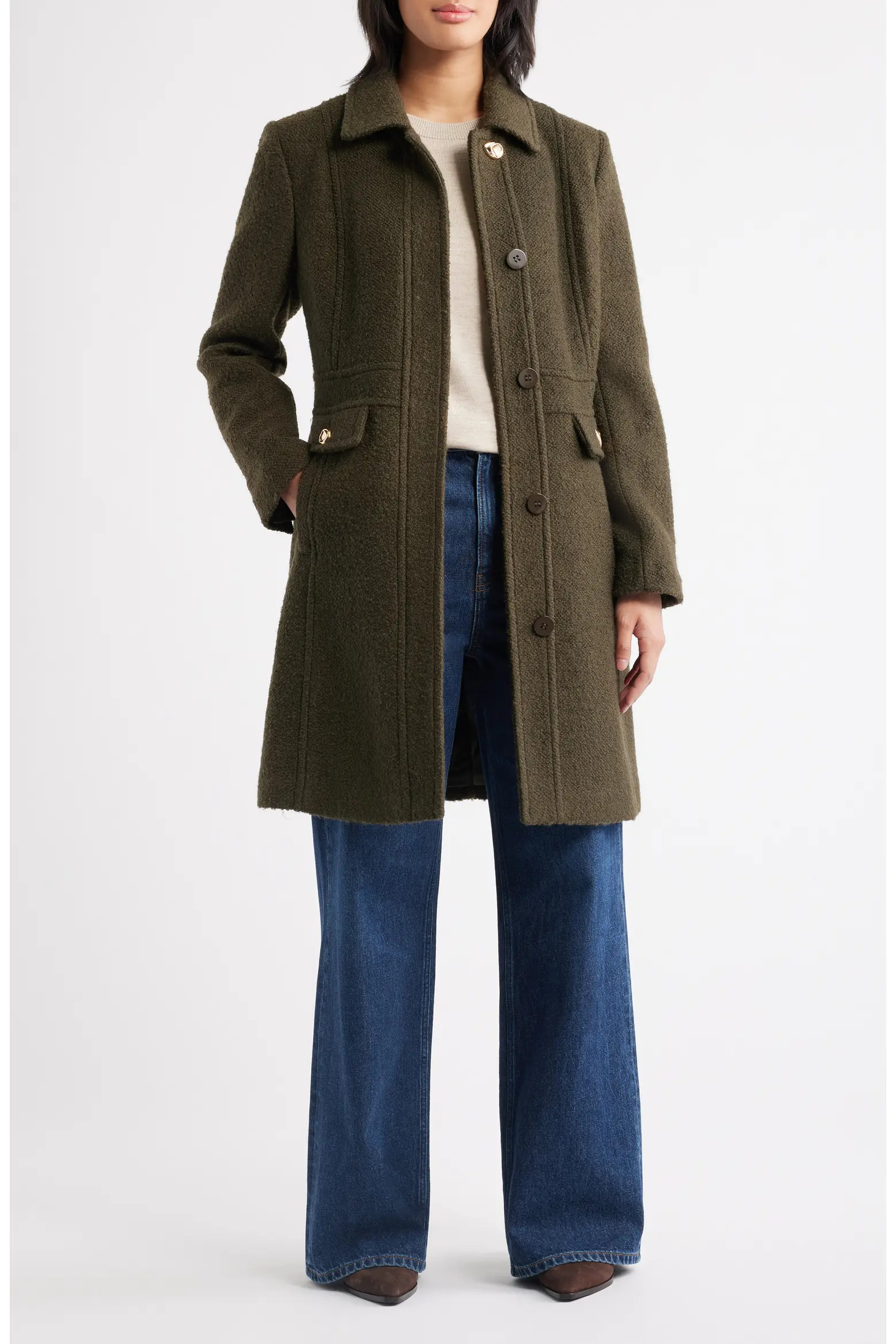 Inset Waist Bouclé Coat (Women) | Nordstrom | Nordstrom