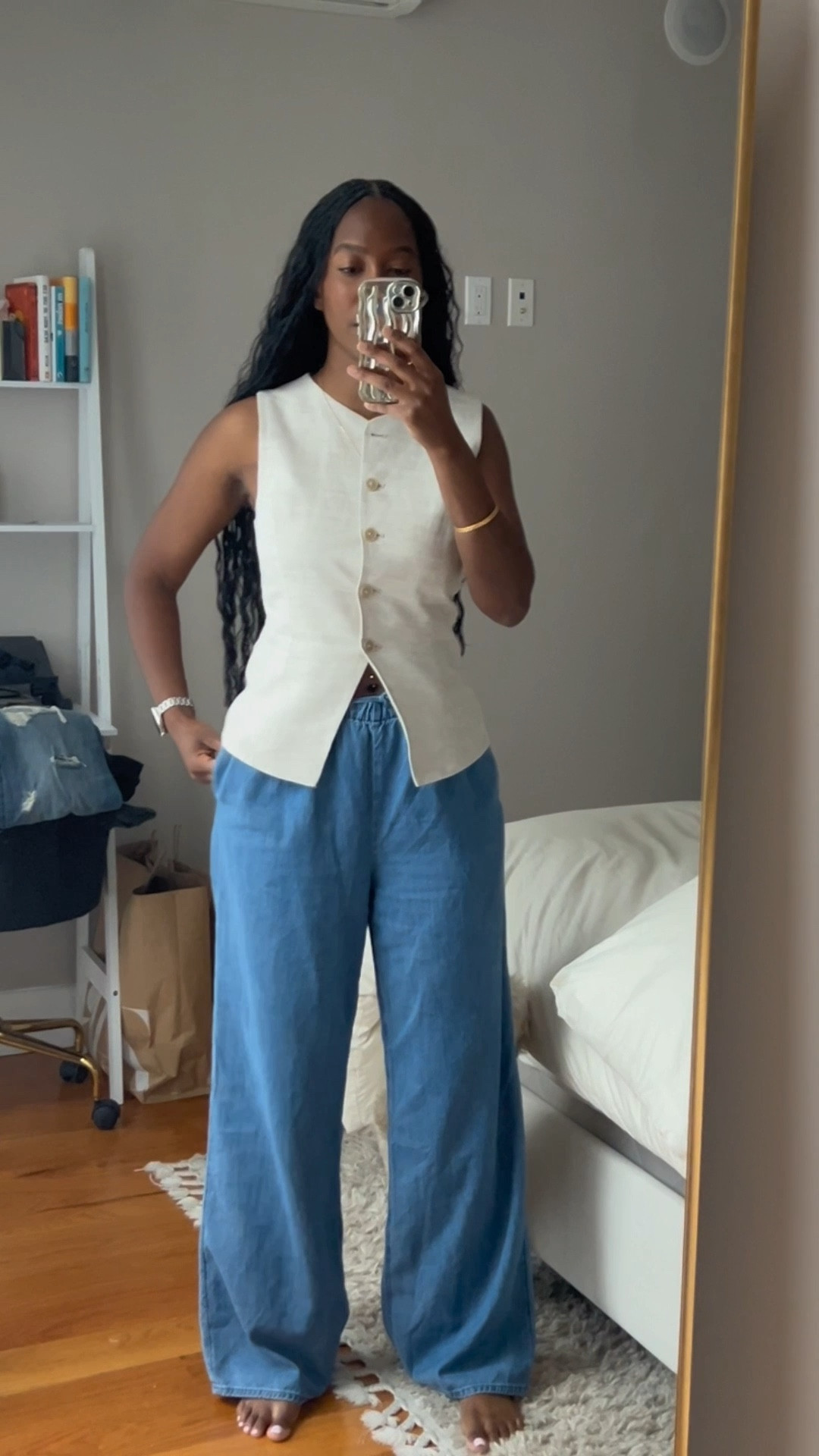 An outfit for the girls whose typical outfit color is all black but you’re not afraid of a neutral tone or any denim lol. Aritzia vest size 8; H&M pants size M #springoutfitinspo #summeroutfitinspo #neutraloutfit #blackgirl

#LTKSeasonal