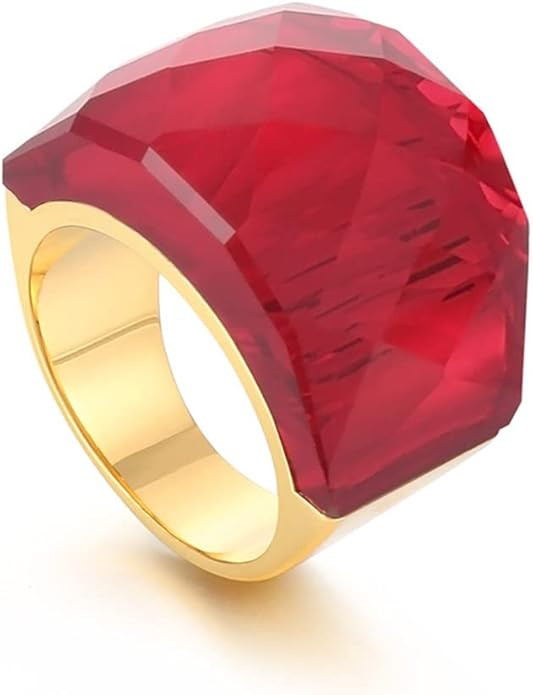 OIDIMS Crystal Glass Stainless Steel Band Ring Gold Plated Fashion Exaggerated Cubic Zirconia Rin... | Amazon (US)