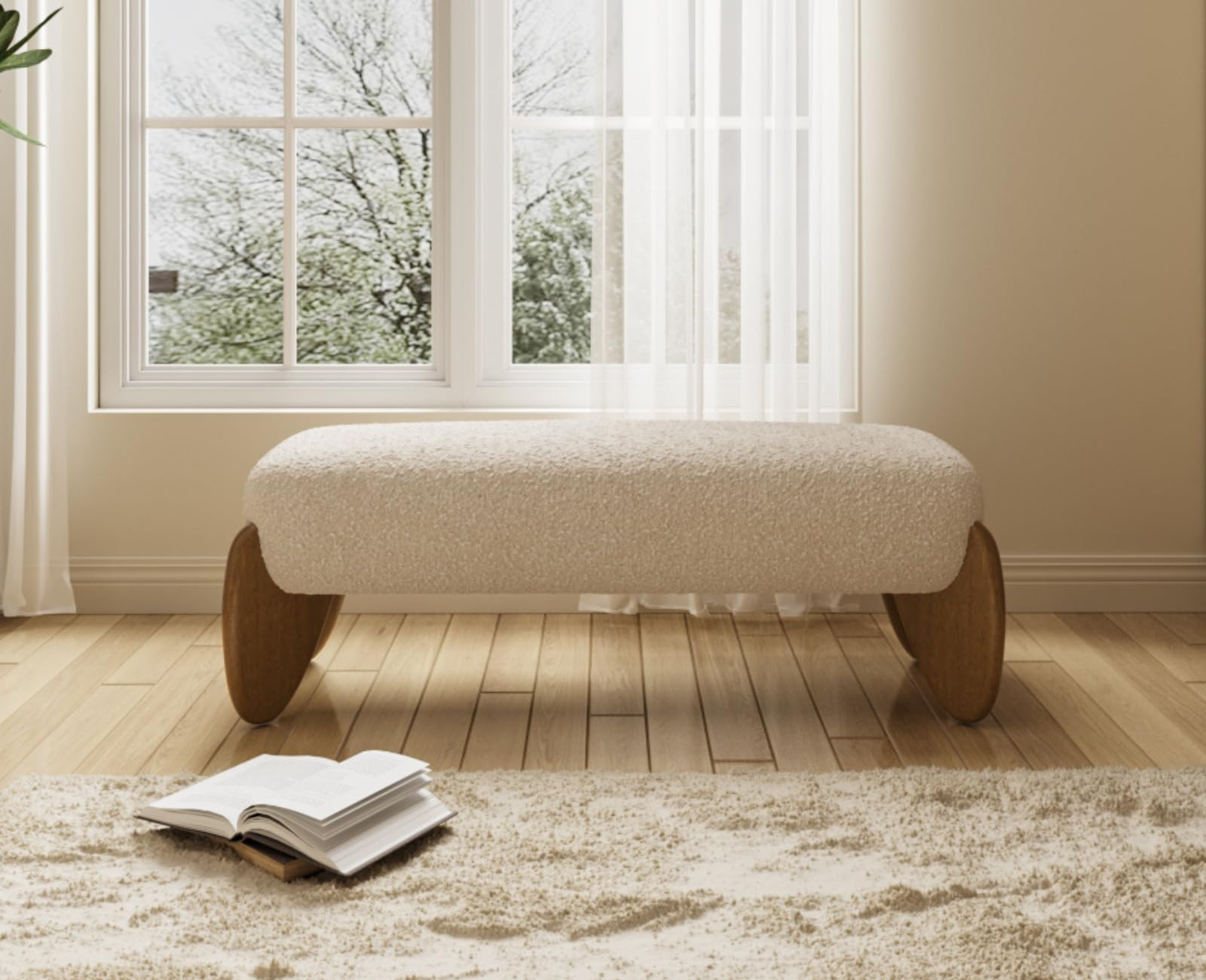 CIMOTA Boucle Entryway Bench Modern Beige End of Bed Bench for Bedroom/Hallway Mudroom/Living Roo... | Amazon (US)