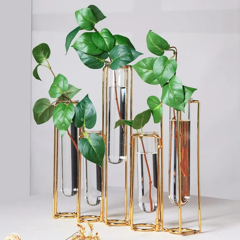 Efavormart Set of 5 - 15" Conjoined Geometric Metal Flower Vase Racks Hydroponic Test Tube Vases ... | Walmart (US)