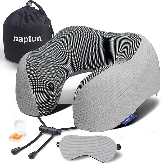 napfun Neck Pillow for Traveling, Upgraded Travel Neck Pillow for Airplane 100% Pure Memory Foam ... | Amazon (US)