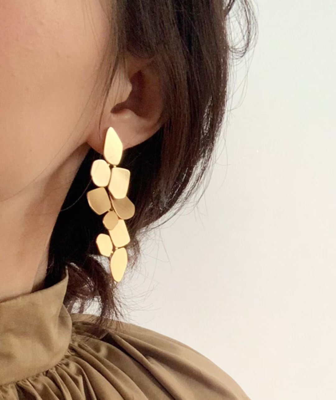 Matte Gold Leaf Earrings / Gold Tree Leaf Earrings / Dangle Statement Earrings / Drop Earrings / ... | Etsy (US)
