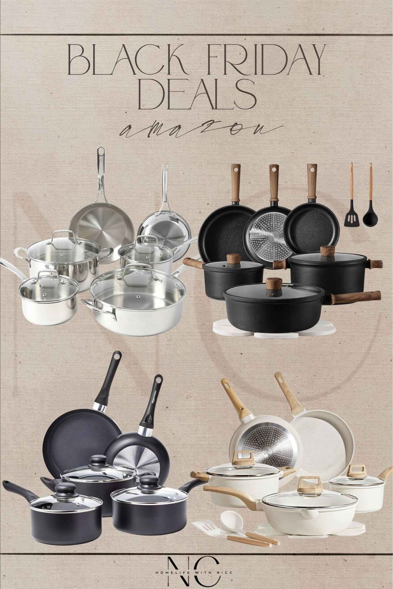 Amazon Black Friday Deals on pots and pans! Loving the sleekness of these sets, and they all have over a 4 ⭐️ rating!
#amazonkitchen #amazondeals #amazonblackfriday #potsandpans 

#LTKHome #LTKCyberWeek #LTKSaleAlert
