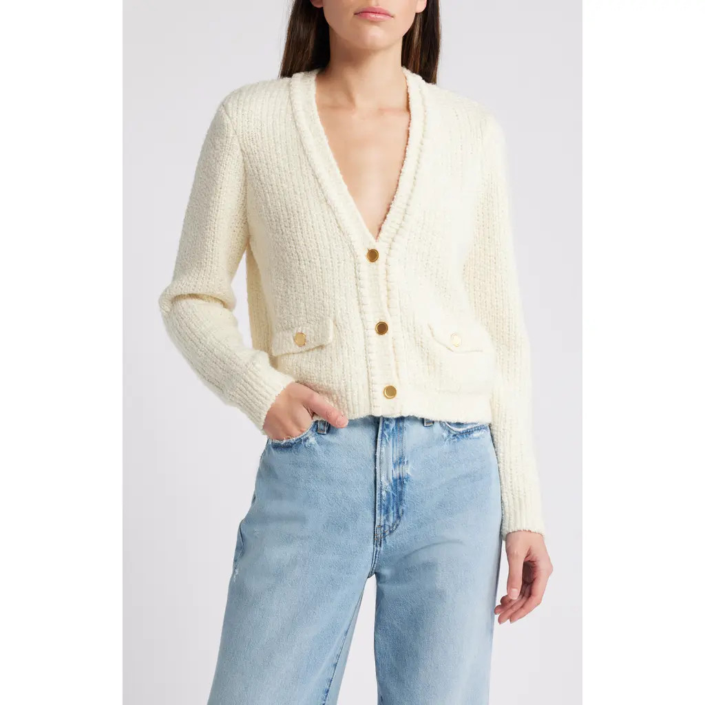 FRAME Double Pocket Crop Cardigan in Cream at Nordstrom, Size Medium | Nordstrom