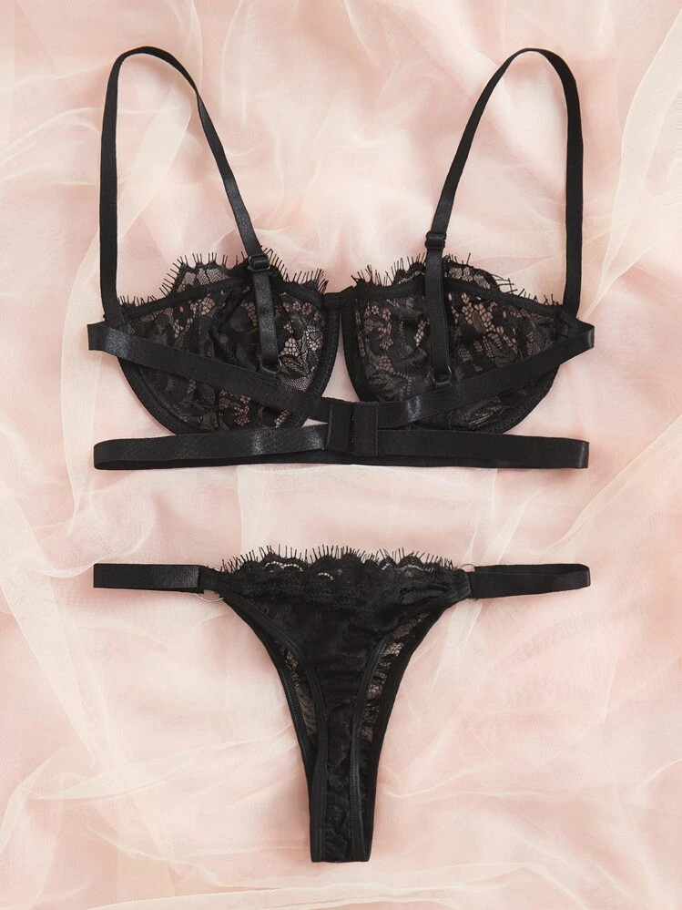 Floral Lace Bra & Panty Lingerie Set | SHEIN