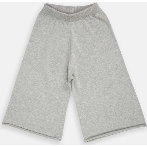 Baby Girls My Boxy Cotton Rolled Edge Wide Leg Pants, Heather Grey | Maisonette