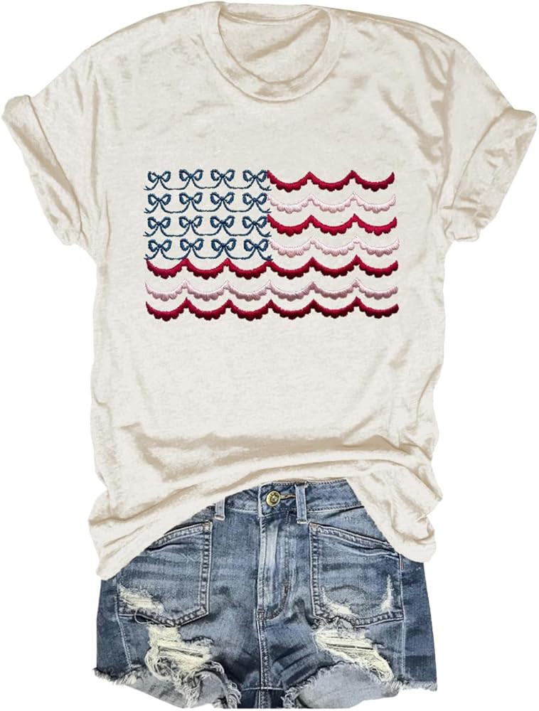 Beopjesk Embroidery America Flag Shirts for Women Summer 4th of July Independence Day Patriotic G... | Amazon (US)