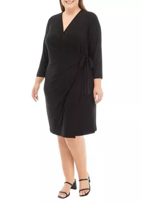 Anne Klein Women's Plus Size Classic Wrap Dress, Black, 0X | Belk