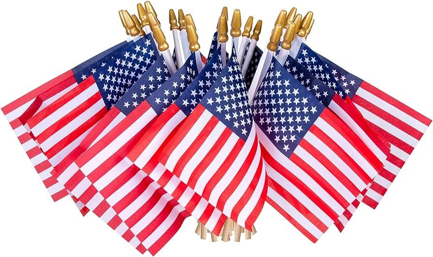 24 Pcs USA 4''x6'' Wooden Stick Flag,July 4th Decoration, Veteran Party, Mini American Stick Flag... | Amazon (US)