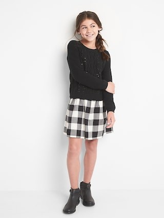 Gap Girls Buffalo Plaid Mix-Fabric Dress True Black Size L | Gap US