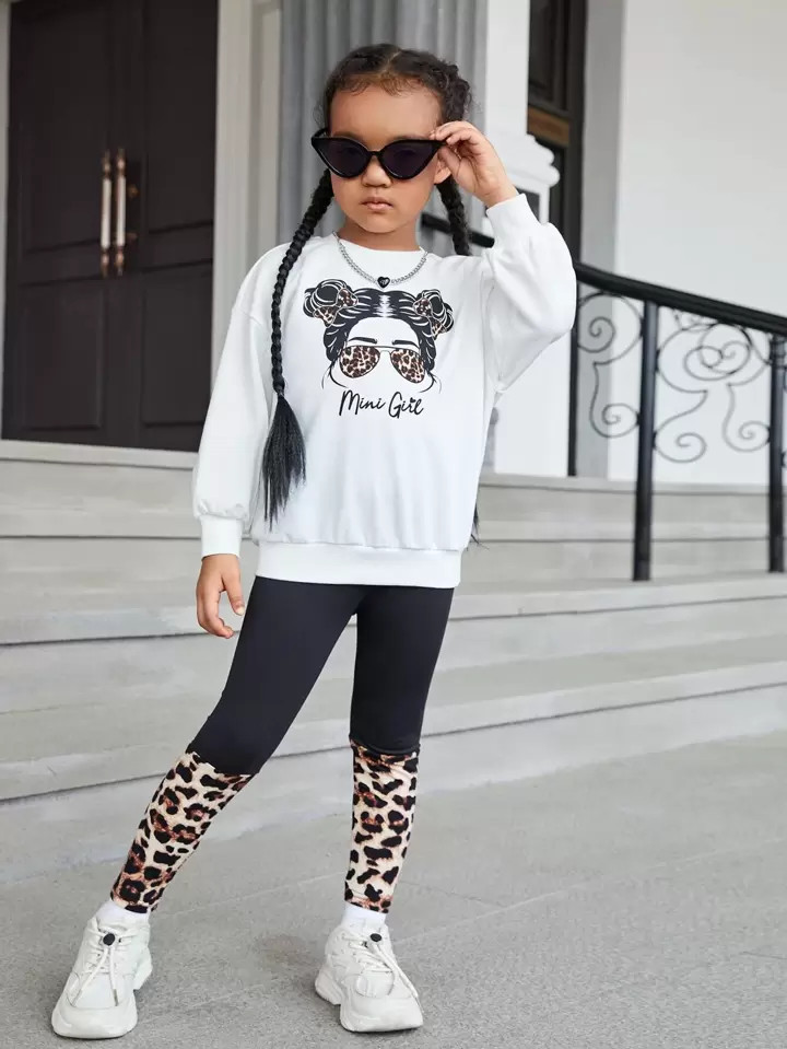SHEIN Kids Cooltwn Toddler Girls Letter and Figure Graphic Pullover & Leggings | SHEIN
