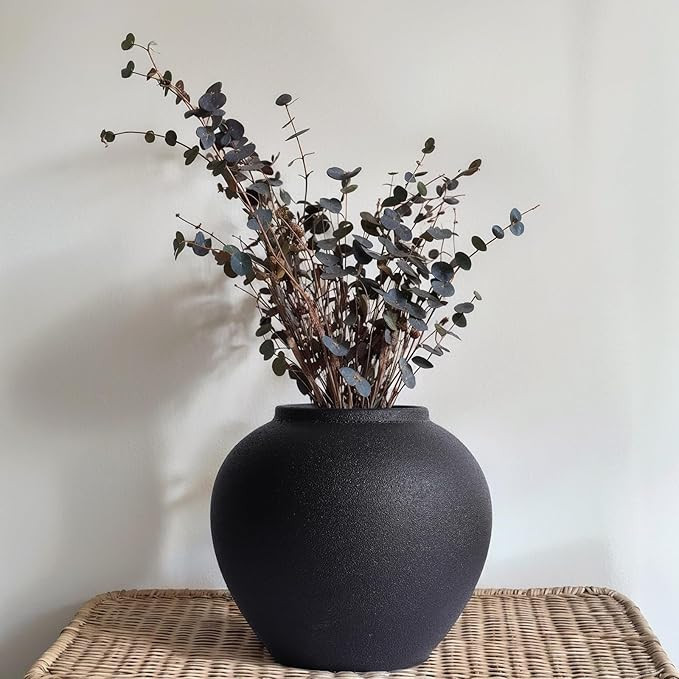 Rustic Ceramic Vase, 8.3" Black Farmhouse Tall Vase, Vintage Vases, Modern Terracotta Decor Vases... | Amazon (US)