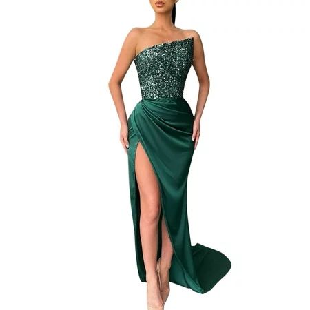Women S Party Dress Green Sequins Fairy Long Sleeveless Fashion Temperament Medium Long Gowns | Walmart (US)
