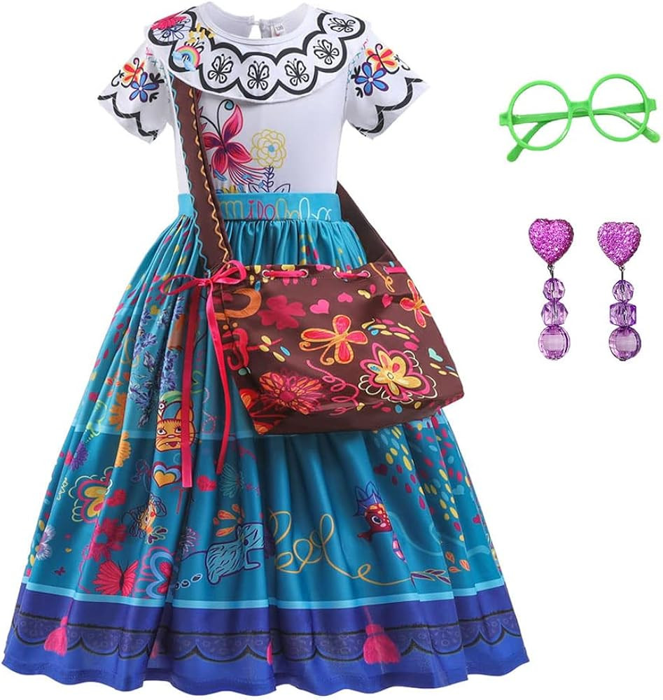 Encanto Mirabel Costume for Girls Cosplay Isabella Outfit Princess Halloween Dress Up With Earrin... | Amazon (US)
