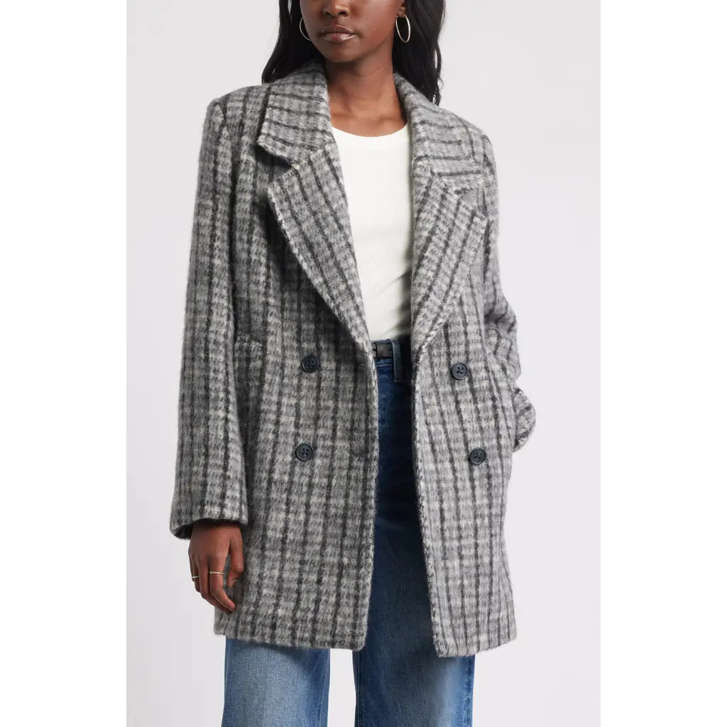 Treasure & Bond Chunky Herringbone Double Breasted Coat in Grey- Black Plaid at Nordstrom Rack, Size Medium | Nordstrom Rack
