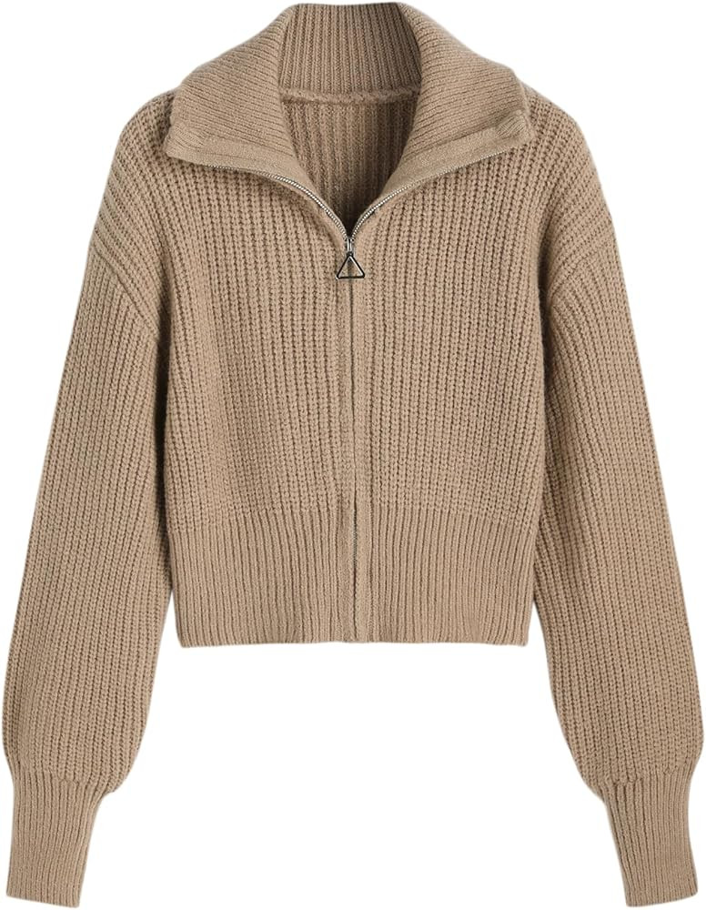 CIDER Zip Up Cardigans for Women Fall Trendy Long Sleeve Chunky Cardigan Knit Open Front Collared... | Amazon (US)