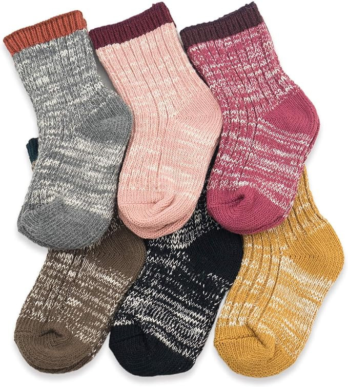 INOBAY Baby Boys Girls Socks - 6 Pairs Toddler Thick Warm Seamless Chunky Knit Cotton Socks Kid C... | Amazon (US)