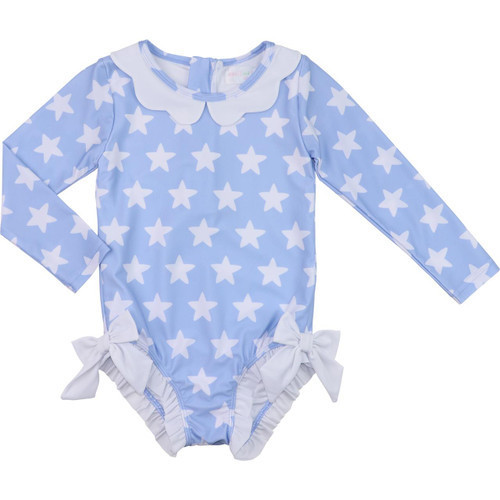Blue And White Star Lycra Rashguard Swimsuit | Cecil and Lou