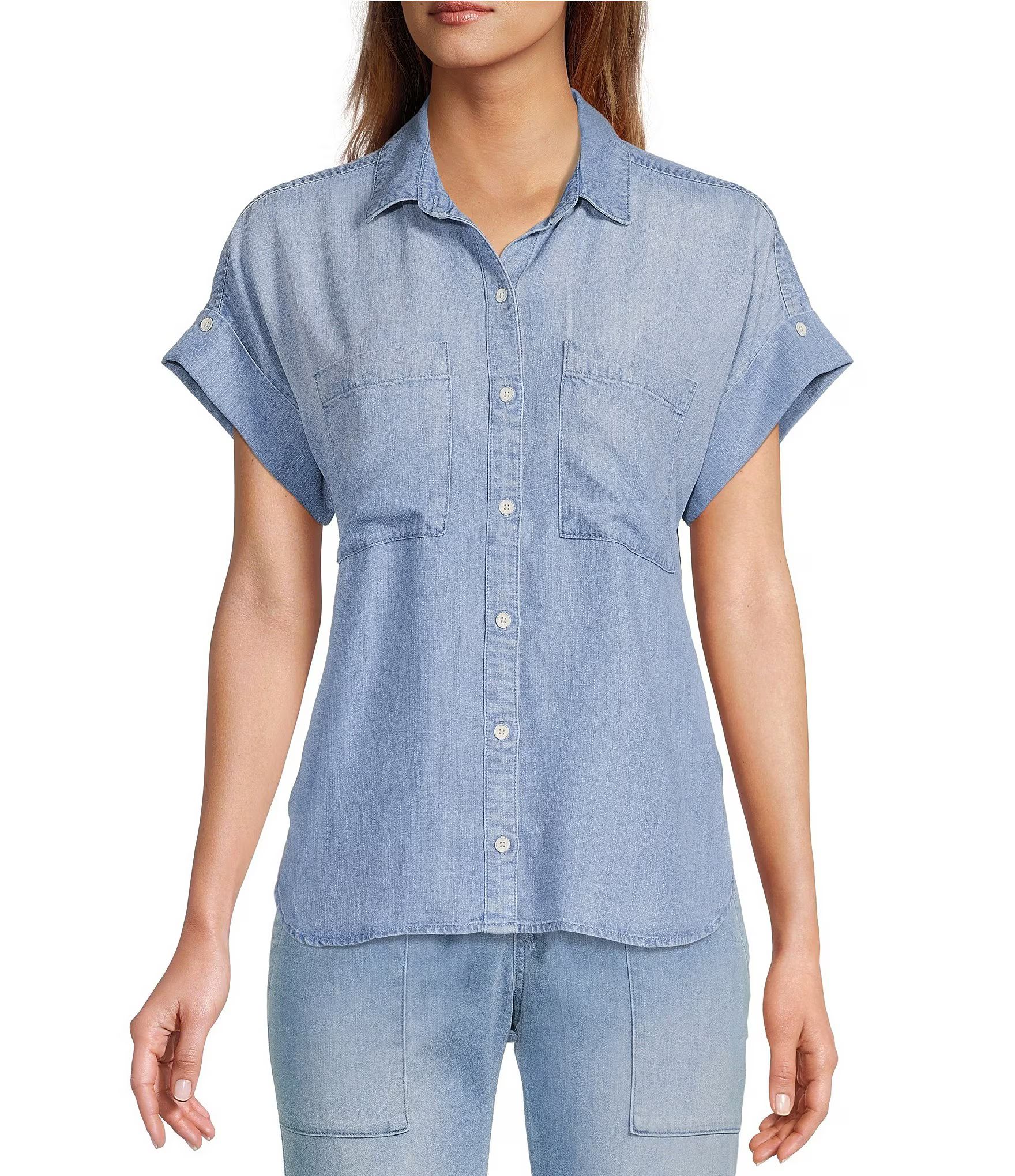 Chambray Short Sleeve Button Front Shirt | Dillard's