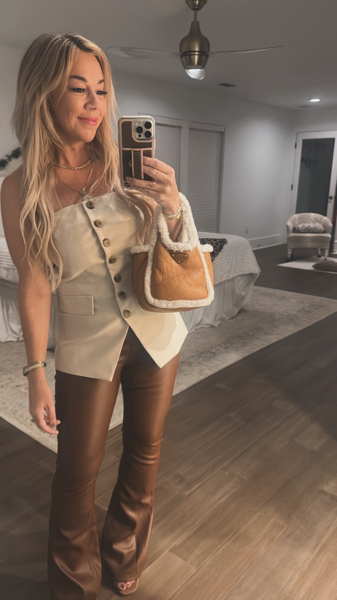 Winter Browns, neutral, date night, shearling accessories 