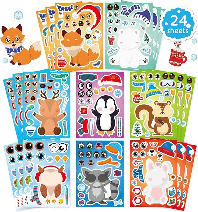 24 Sheets Winter Stickers for Kids Toddlers, Make-a-face Stickers Make Your Own Winter Animal Sti... | Amazon (US)