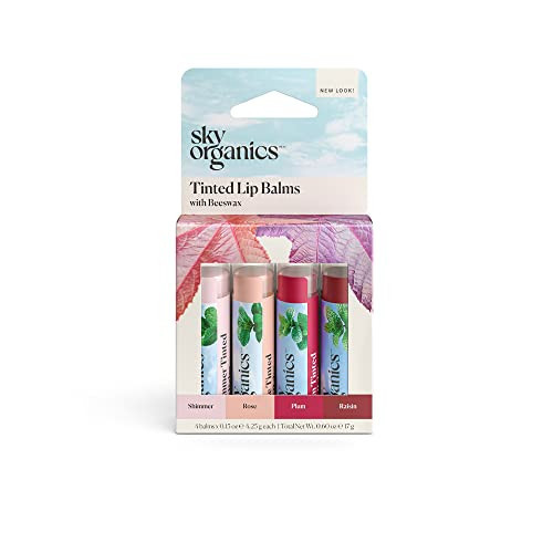 Sky Organics Tinted Lip Balms with Beeswax and a Rich Nourishing Blend of Plant Oils, Moisturizing Lip Balm to Lock In Moisture and Add A Sheer Wash Of Color & Shine, Four Assorted Flavors, 4pk. | Amazon (US)