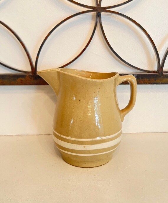 Vintage WATT Ware Yellow Ware Pitcher Eve-N-Bake Oven USA/Yellow Striped Pitcher/ | Etsy (US)