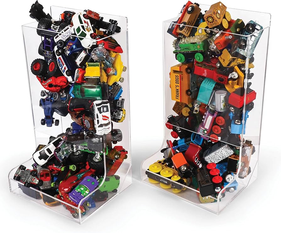 Acrylic Wall Organizer - Wall Toy Dispenser For Car, Train, Monster Trucks - Storage Bin (2 Pack) | Amazon (US)