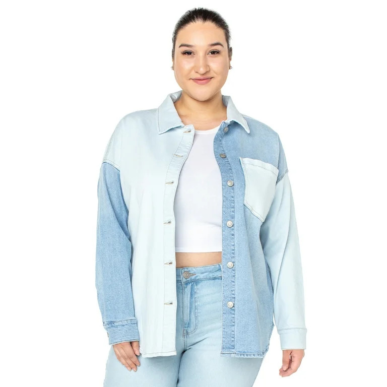 Celebrity Pink Women's Plus Size Denim Shacket, Sizes 1X-3X | Walmart (US)