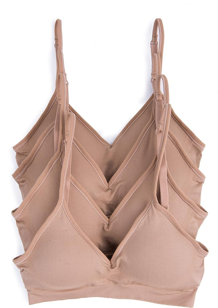Caramel Cantina 4 Pack V Neck Padded Bralette Adjustable Straps | Amazon (US)