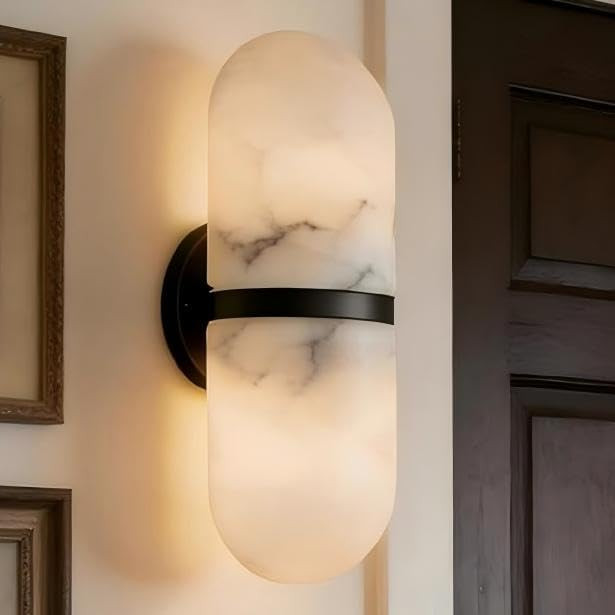 Modern Marble-Patterned Vanity Wall Sconce - Imitation Alabaster Pill Shape Resin Reading Sconce,... | Amazon (US)
