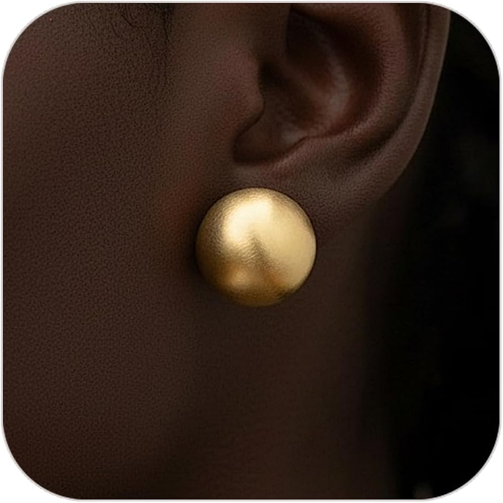 Gold Round Earrings for Women Gold Silver Chunky Wide Round Stud Earring Geometric Circle Silver ... | Amazon (US)