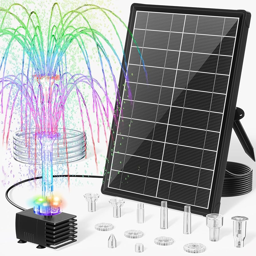 POPOSOAP 8W Solar Fountain Pump with 3200mAh Battery Backup & LED Lights, Solar Water Fountain Ki... | Amazon (CA)